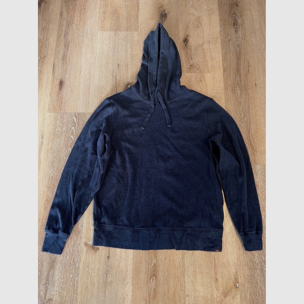 Faherty Brand Organic Cotton Navy Blue Textured Knit Pullover Hoodie Sweater Med